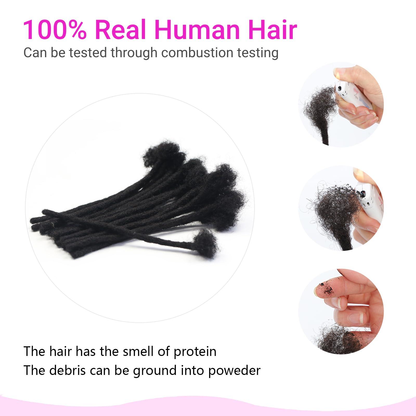 Vlliyava 0.2 cm Width 4 Inch 30 Strands Human Hair Loc Extensions, Natural Black 100% Full Handmade Permanent Real Human Hair Dreadlock Extensions for Women/Men/Kids Can Be Dyed Bleached Curled Twisted