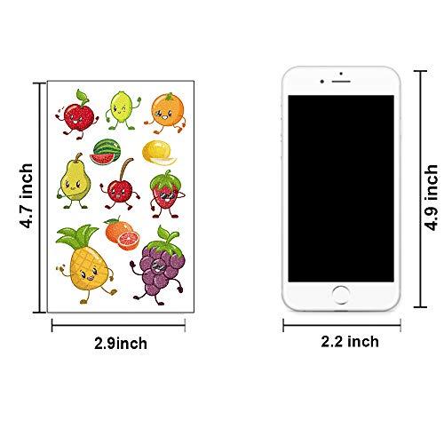 AWLEE Flash Temporary Tattoo Stickers for Kids Glitter Fake Tattoos Cartoon Fruits Pattern Birthday Party Favors Supplies Face Arm Hands Back Decorations for Children Gift