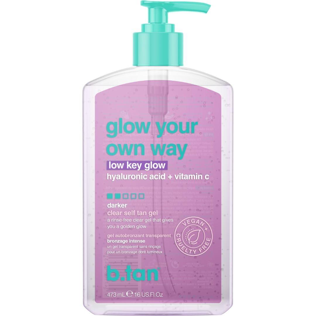 B.TAN b.tan Dark Clear Self Tan Gel | Glow Your Own way, Low Key Glow - Transfer-Resistant Sunless Tanning Gel, Gradual Darker Bronze, Packed with Hyaluronic acid & Vitamin C, 16 Fl Oz