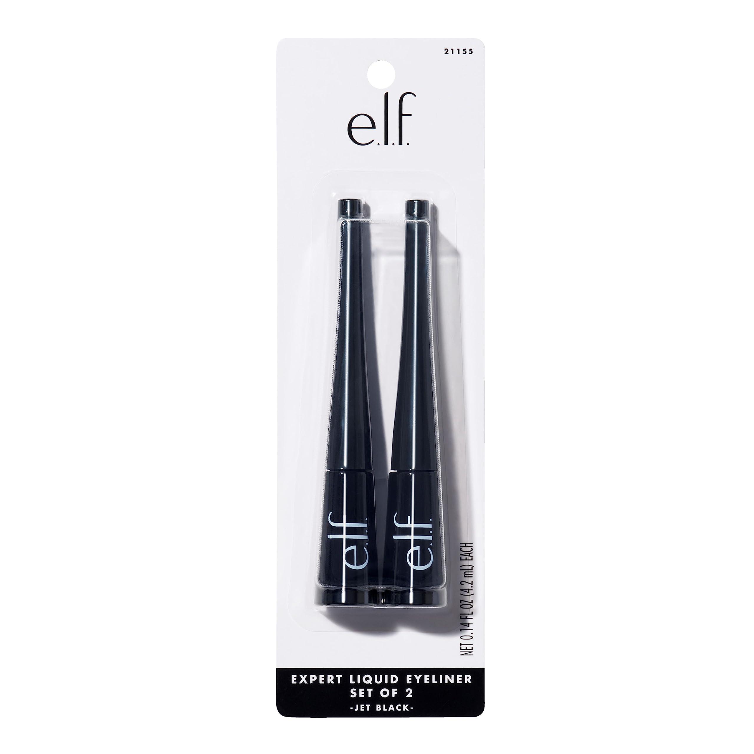 e.l.f. e.l.f. Expert Liquid Liner, High-Pigmented, Extra-Fine Liquid Eyeliner For Precise Definition, Long-Lasting, Vegan & Cruelty-Free, Jet Black, 0.14 oz, 2 count(Pack of 1)