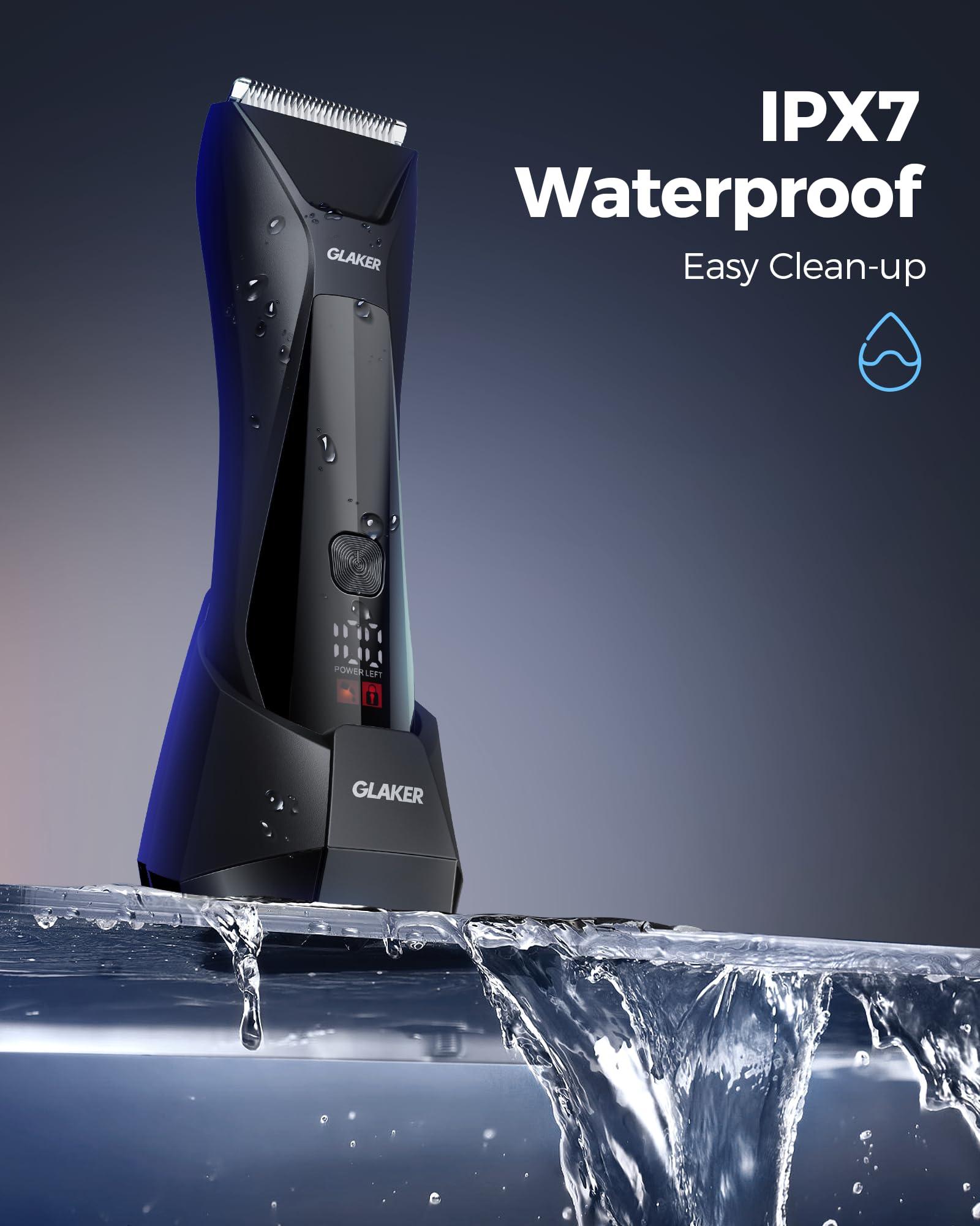 GLAKER GLAKER Ball Trimmer Men, 2-in-1 Body Shaver Pubic Hair Trimmer for Men Manscape Groin Trimmer Body Hair Trimmer Ball Shaver Body Groomer Dual-Head Ceramic Trimmer & Foil Blades IPX7 Waterproof (Black)