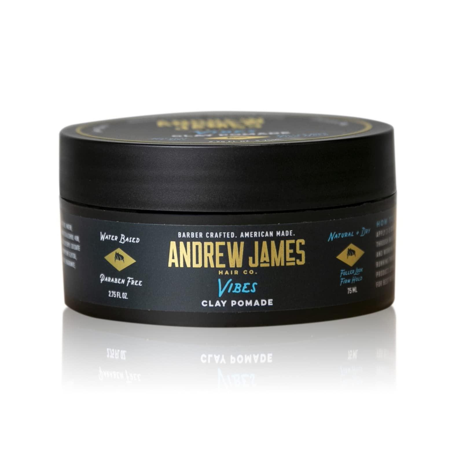ANDREW JAMES Clay Pomade 2.75 Ounce | Natural Matte Finish Pomade | Firm Hold Pomade | Provides A Fuller Look For Your Hair | No Comb Needed To Style Your Hair | Best For Textured Styles Hair | Putty Texture Pomade | Hair Sculpting Pomade | Made In The USA Hair P