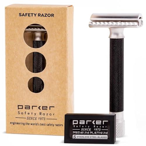 Parker Safety Razor The Parker Variant Adjustable Double Edge Safety Razor, Customize your Shave with a Turn of the Dial from Mild to Aggressive - 5 Blades Included (GRAPHITE GRAY)