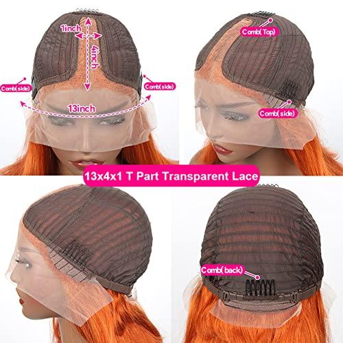 NICY NICY Orange Ginger Straight Lace Front Wig Human Hair Malaysian Bone Straight HD Transparent Lace Front 13x4 TPart Lace Wig22inch