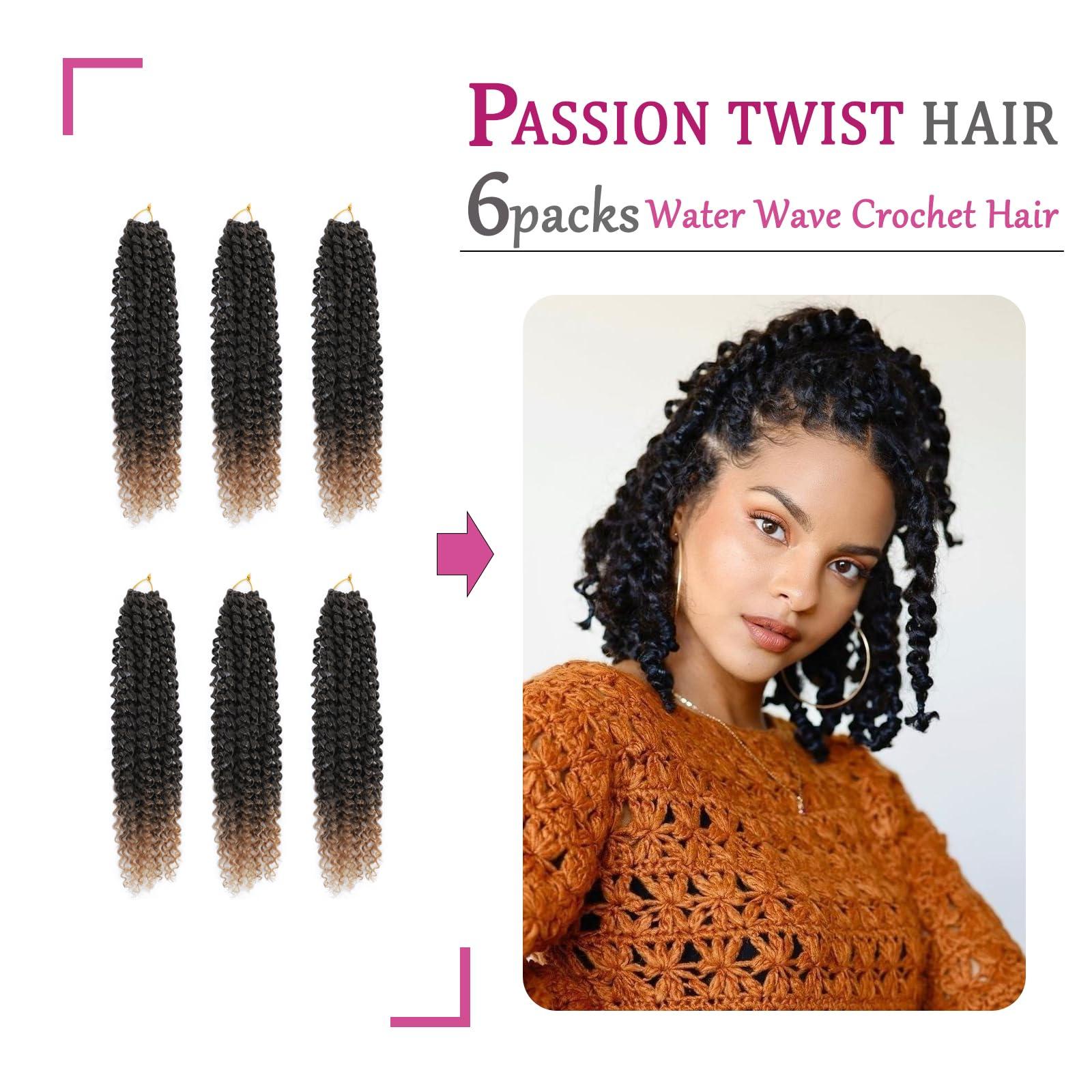 ISTGIFT Passion Twist Hair 14 Inch: Water Wave Crochet Hair 6 Packs Passion Twist Crochet Hair for Black Women Water Wave Passion Twist Hair Extensions (T1B/27)