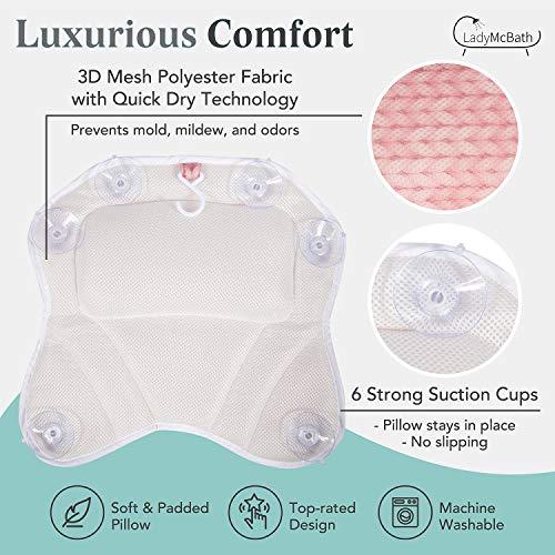 LADYMCBATH Lady McBath Bath Pillow - Luxury Bath Pillows for Tub Neck and Back Support - Powerful Suction Cups, Machine Washable Bathtub Accessory for Relaxation (Peach)