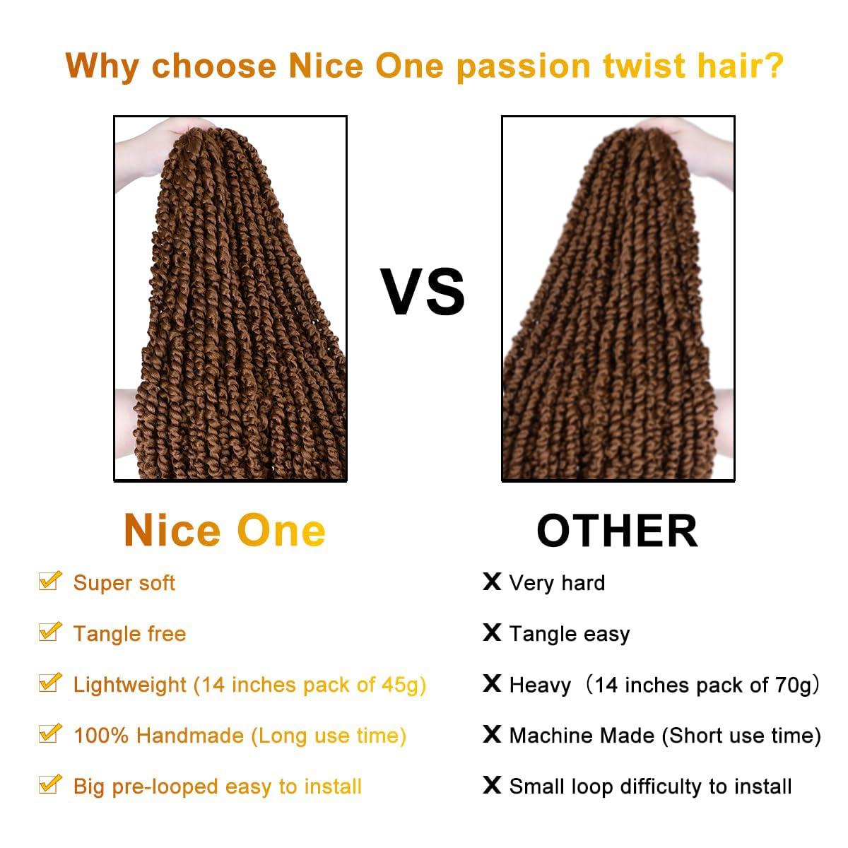 Nice One Pre-Twisted Passion Twist Hair, 8 Packs 112 Strands Pre Looped Passion Twist Braiding Hair for Women, Short Passion Twists Crochet Hair Synthetic Hair Extensions (30#, 20 Inch (Pack of 8))