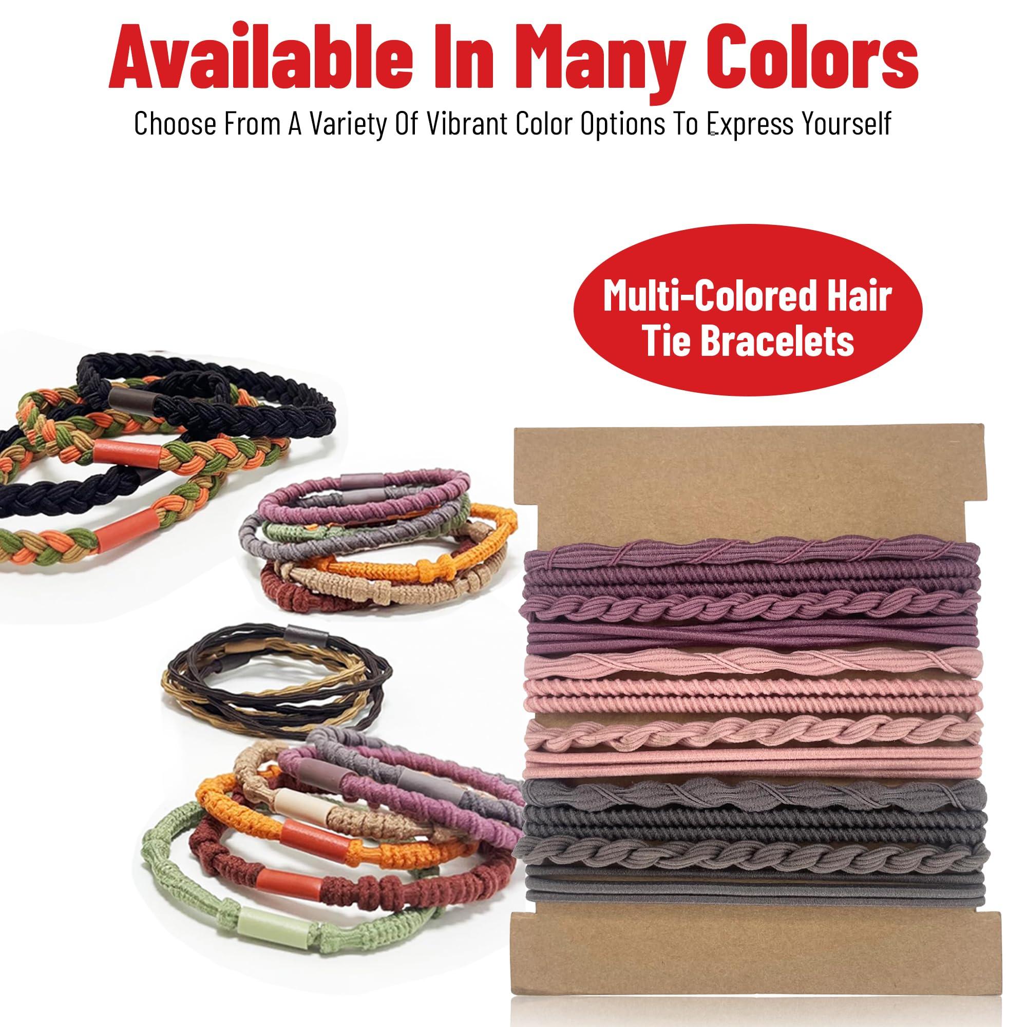 Elm City Direct 12pcs Hair Tie Bracelets, Boho Hair Ties, Hair Ties for Women, Elastic Hair Ties, Hair Bands for Ponytails (Burgundy)
