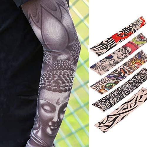 HILLHOME 12 PCS Temporary Tattoo Sleeves for Men Women Seamless,Arts Arm Sunscreen Fake Piercings Tattoos Cover Up Sleeves,Designs Tiger, Crown Heart, Skull, Tribal,Etc Unisex Stretchable Cosplay Accessories