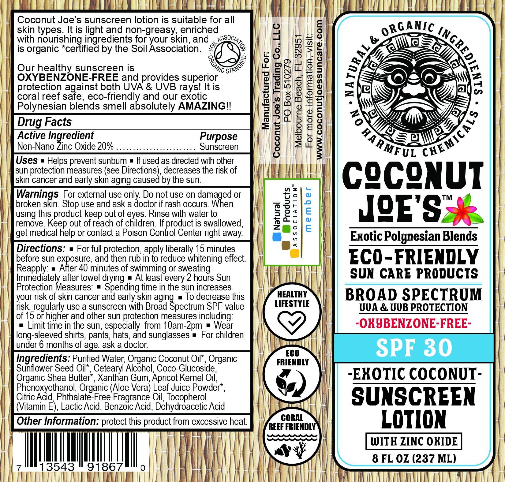 Coconut Joe's Sun Care 3-PACK | Zinc Oxide Sunscreen from Coconut Joe's | Natural & Organic Sunscreen Lotion, Mineral Sunscreen, SPF 30, Natural Sunscreen, 8 ounce bottle