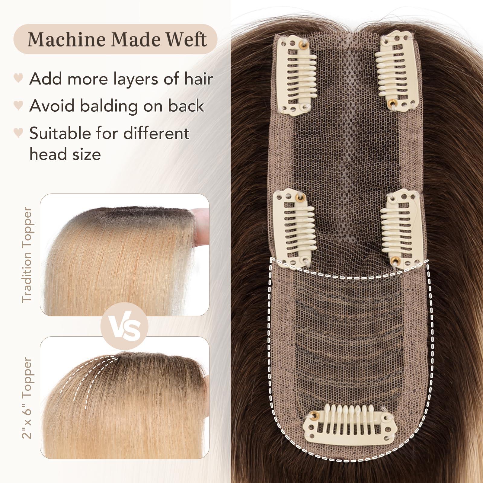 Hairro Hairro Hair Toppers For Women Real Human Hair Top Hair Pieces For Thinning Hair Short Topper Hairpiece Remy Toupee On Top 10 Inches 36g #JLT613 Medium Brown Ombre to Bleach Blonde