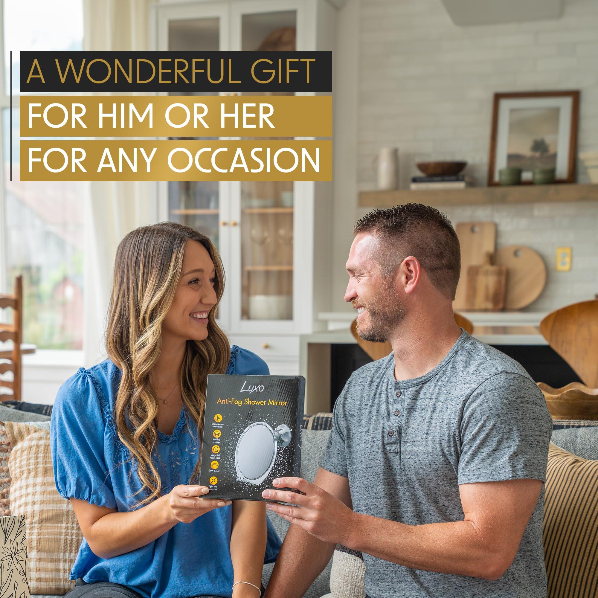 Luxo Luxo Shaving Mirror, Shower Mirror with a Razor Holder for Shaving with Powerful Suction Cup - Shatterproof Anti Fog Mirror for Shower (Clear)