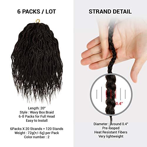AU-THEN-TIC 20 Inch AU-THEN-TIC Wavy Box Braid Crochet Hair Goddess Box Braids Crochet Hair Crochet Box Braids Pre Stretched Synthetic Hair Extensions (20 Inch (Pack of 4), 2-Dark Brown)