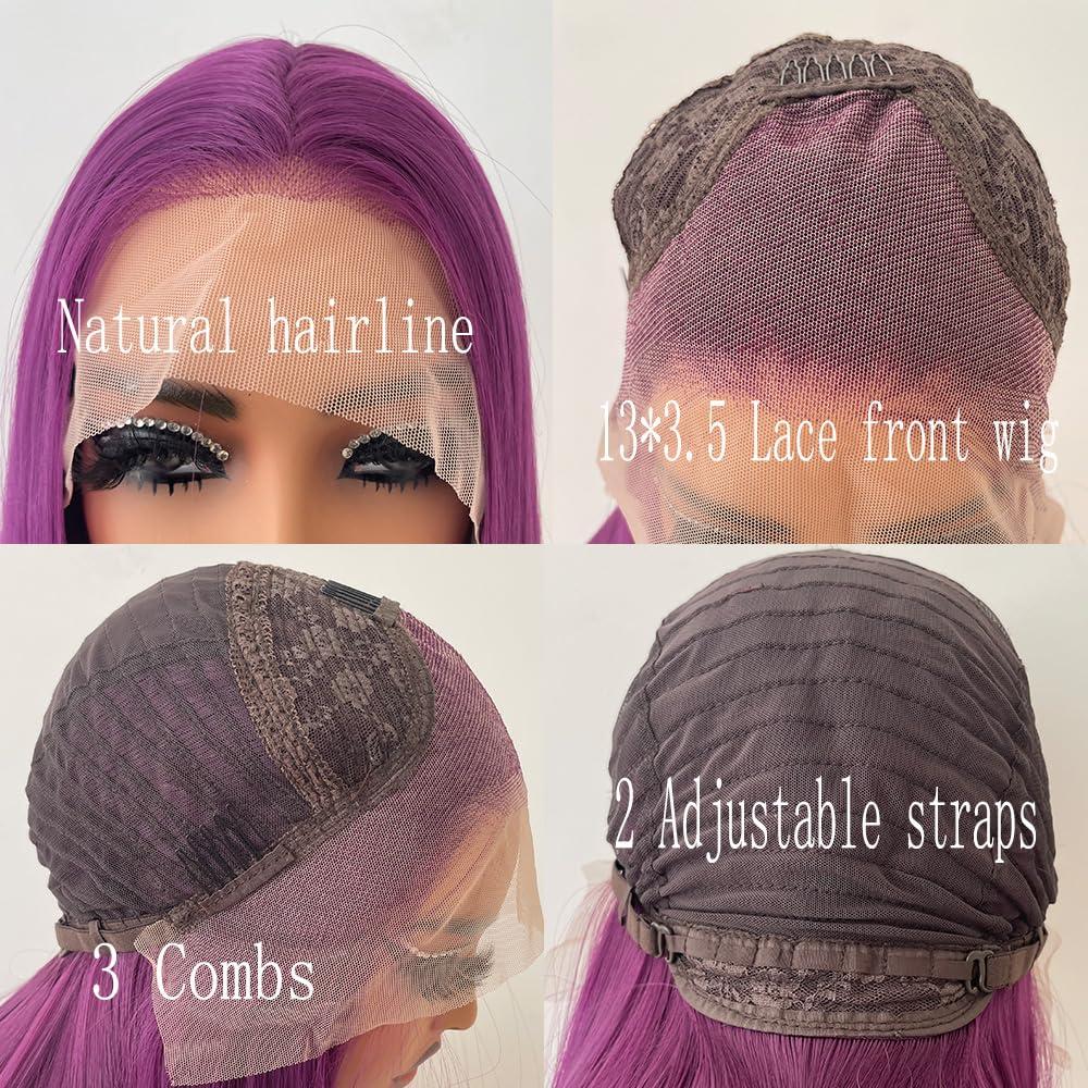 JHXAYW JHXAYW Purple Synthetic Lace Front Wig For Woman Wear And Go Glueless Wig Pre Plucked HD Transparent Lace Wig