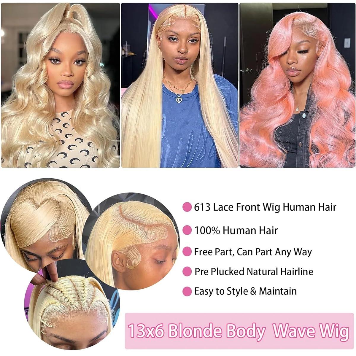 Jewhaut Jewhaut 613 13x6 Lace Front Wig Human Hair Body Wave Blonde Wig Human Hair 613 HD Transparent Lace Frontal Wigs Human Hair Pre Plucked Blonde Human Hair Wig 34 Inch