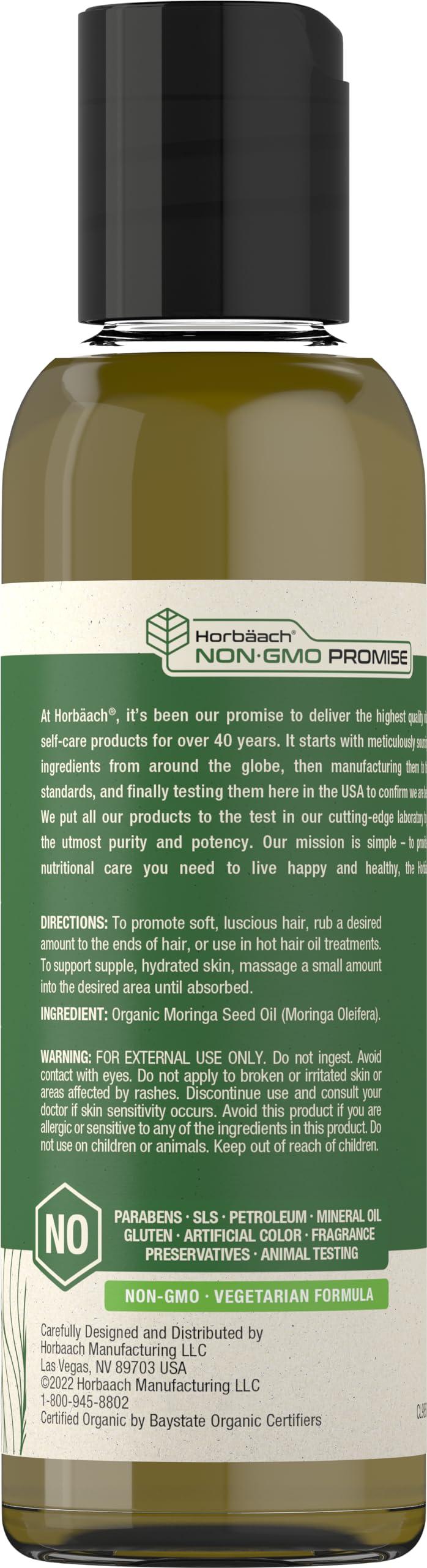Horbach Horbach Organic Moringa Oil | 4 fl oz | for Face, Hair, and Skin | Cold Pressed | 100% Therapeutic Grade | Paraben and Sulfate Free, Non-GMO