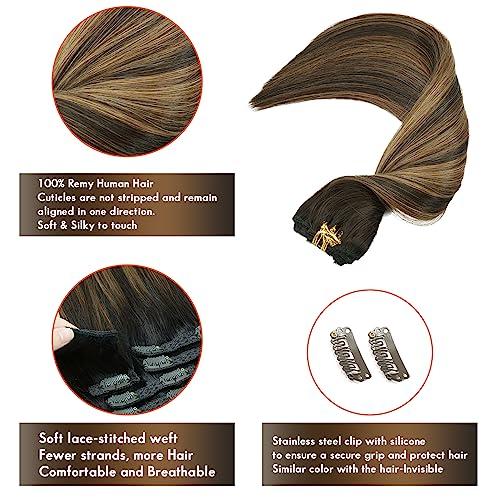 SEACOLOR SEACOLOR Dark Brown to Chestnut Brown Hair Extensions Real Human Hair-12A Grade, 14 inch 120g 7pcs Double Wefted Cuticles Aligned Remy Human Hair #2/6/2