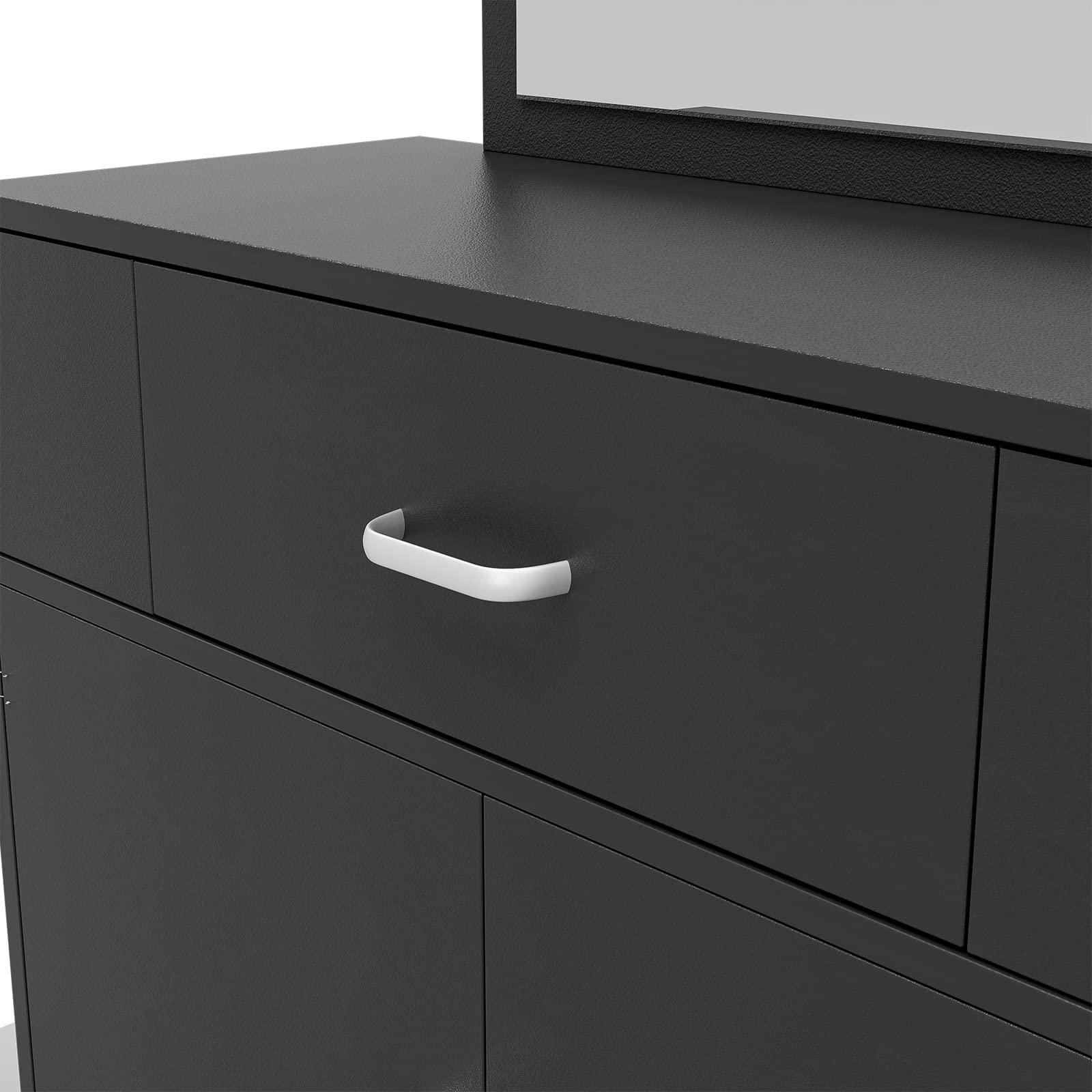 Belandi Belandi Wall Mount Salon Station Barber Stations Styling Station with Mirror Drawer Storage Cabinet Spa Salon Equipment(Black)