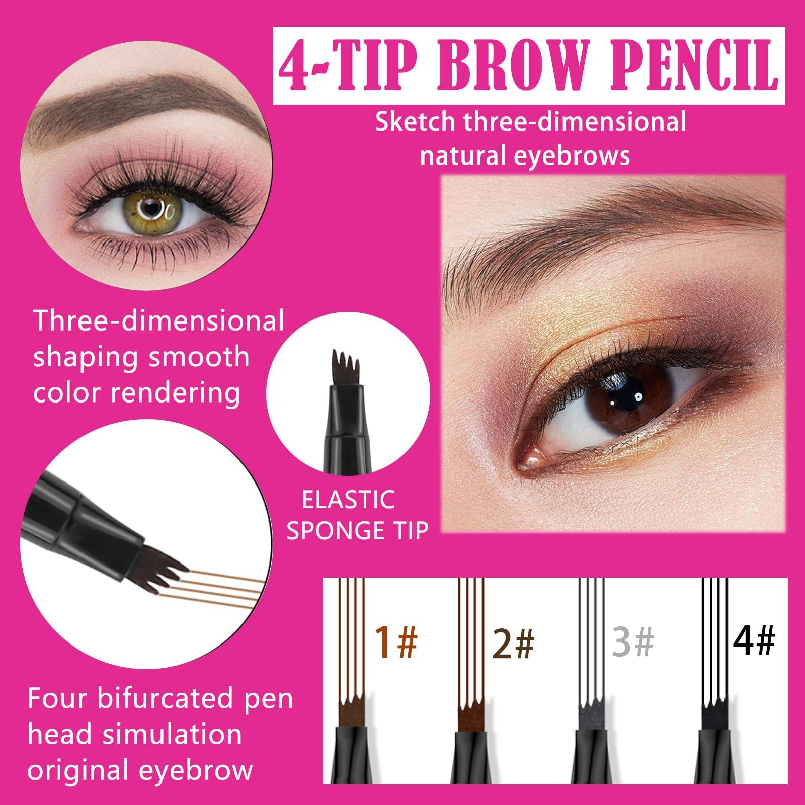 Lalasani Eyebrow Pencil with 4 Micro-Fork Tip Precision Application Waterproof Smudge-Proof 24H Long-Lasting & Easy Glam Look Eyebrow Pen - 4# Black