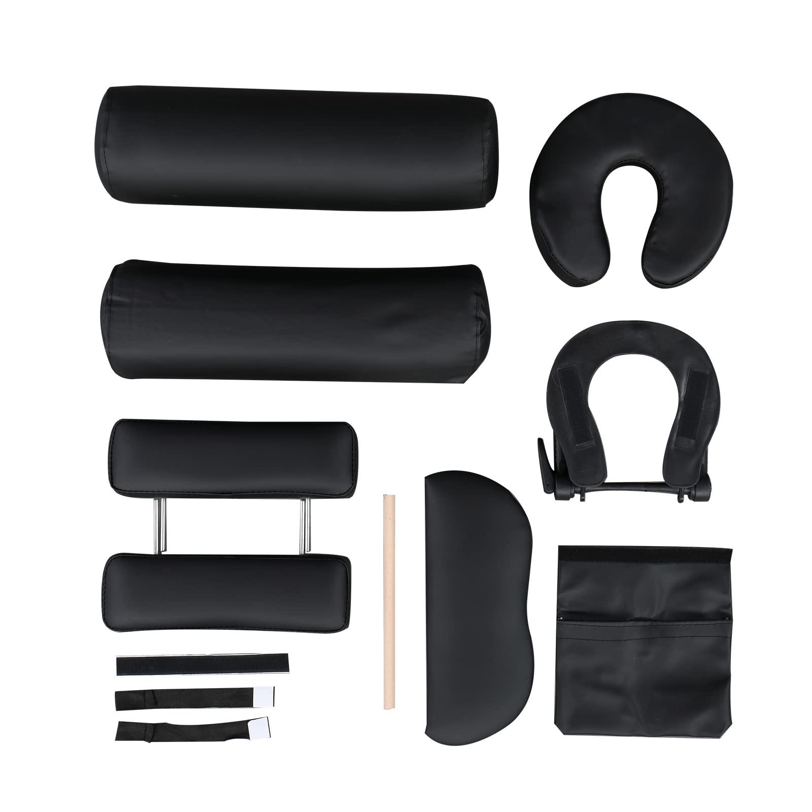 Alivinghome 2 Sections Folding Portable Massage Table Set,Height Adjustable Body and Beauty Massage Bed,Spa Facial Salon Tattoo Bed,Folding SPA Bodybuilding Massage Table (Black Color, 84" x 27.56" x 33.46")