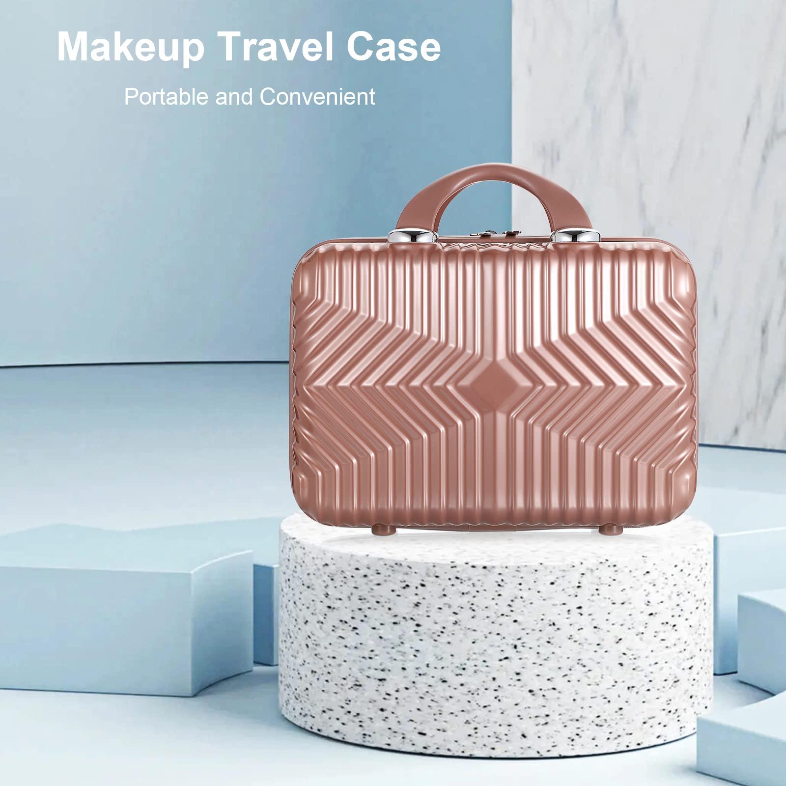 Tolida Tolida Makeup Travel Case - Hard Cosmetic Bag Organizer, Mini ABS Carrying Suitcase - Rose Gold