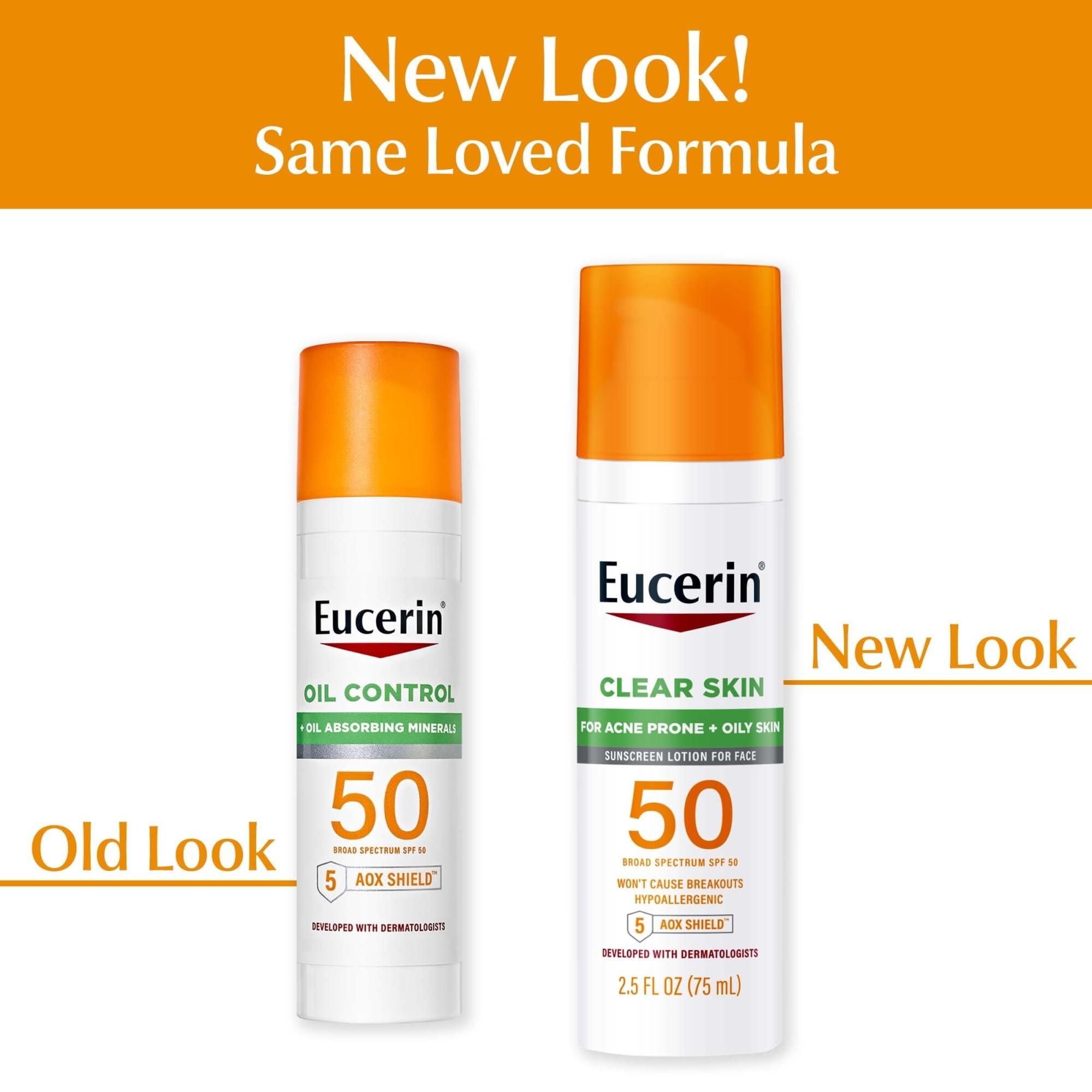 Eucerin Eucerin Sun Clear Skin Face Sunscreen Lotion SPF 50 for Acne Prone Skin, Hypoallergenic, Fragrance Free Sunscreen SPF 50 with Oil-Absorbing Minerals, 2.5 Fl Oz Bottle