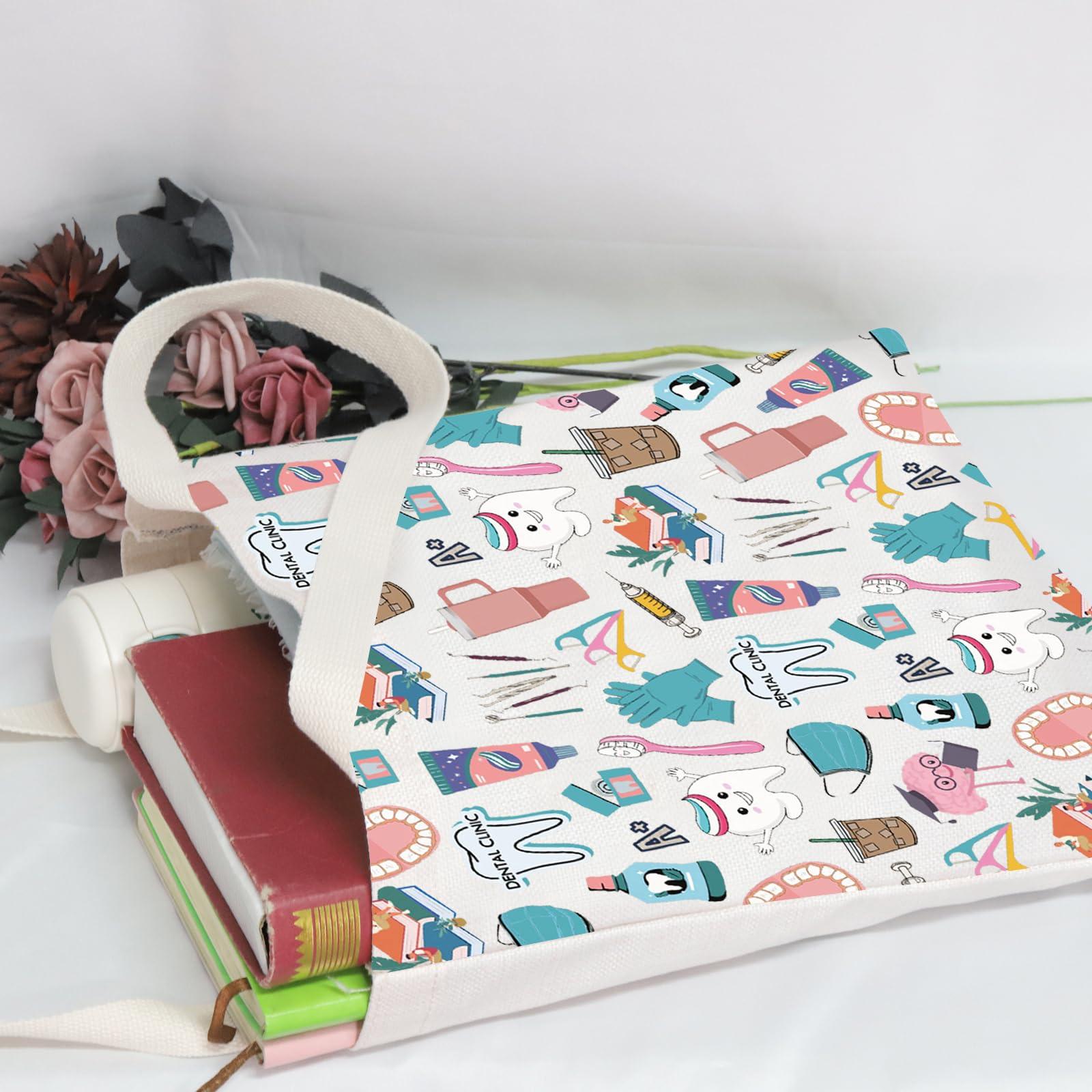 POFULL POFULL Dental Hygiene Gift Dental Assistant Tote Bag Dental Gift RDH Gift Physician Assistant Gift Dental Staff Shoulder Bag (DENTAL CLINIC)