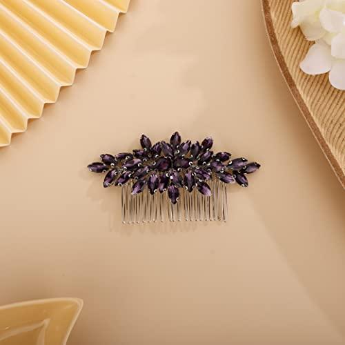 Chargances Chargances Crystal Bridal Hair Comb Purple Wedding Rhinestone Hair Side Comb Fashion Hair Clip Handmade Hair Accessories for Bride Wedding Prom Flower Girl Headpieces (Purple)