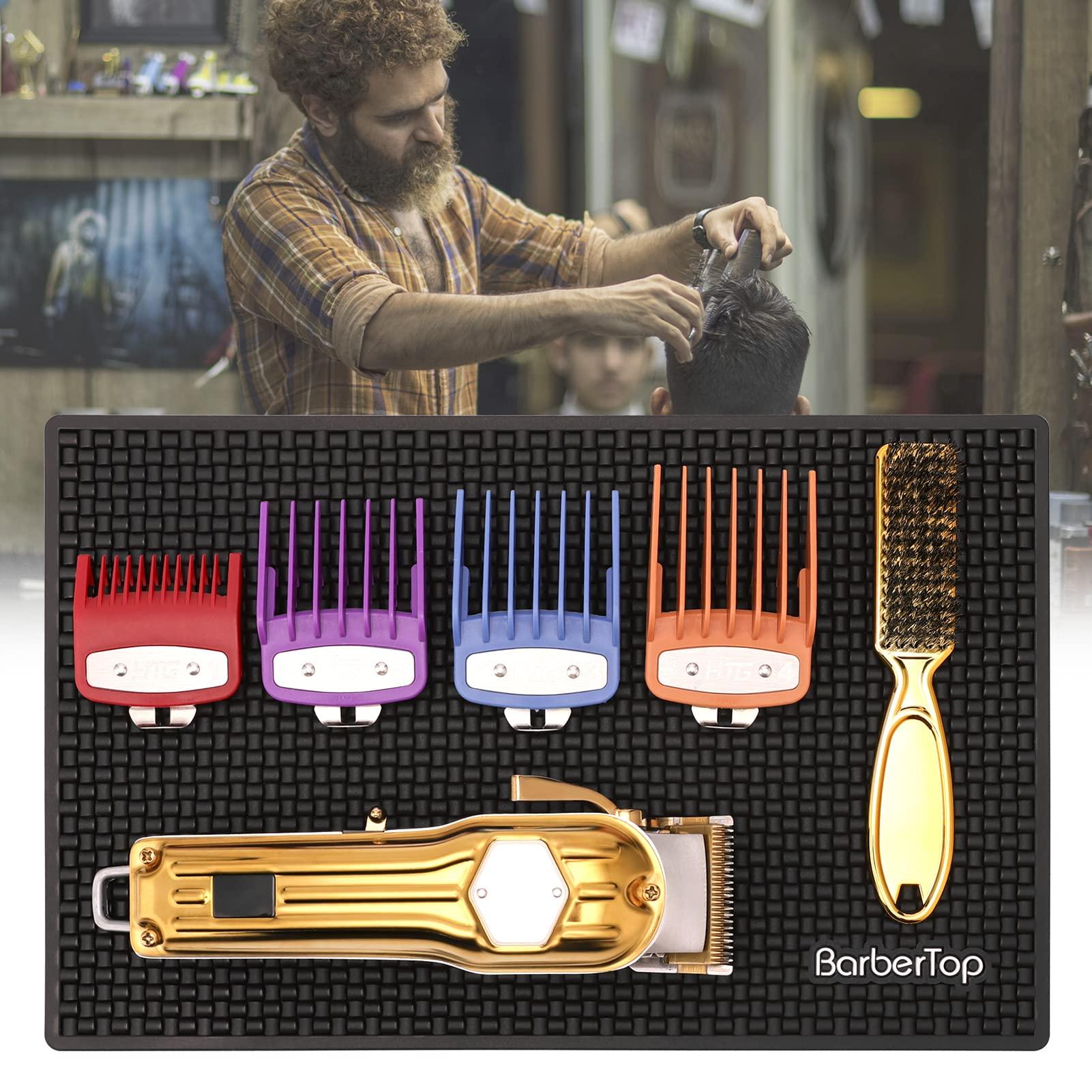 BARBERTOP Barber Station Mat, Thick Durable Service Bar Mat Nonslip Bar Service Spill Mat, Heavy Duty Salon Rubber Mat for Hair Styling Tools, Gray Barbershop and Hair Salon Work Station Mat(11.8\"*7.5\"-Black)