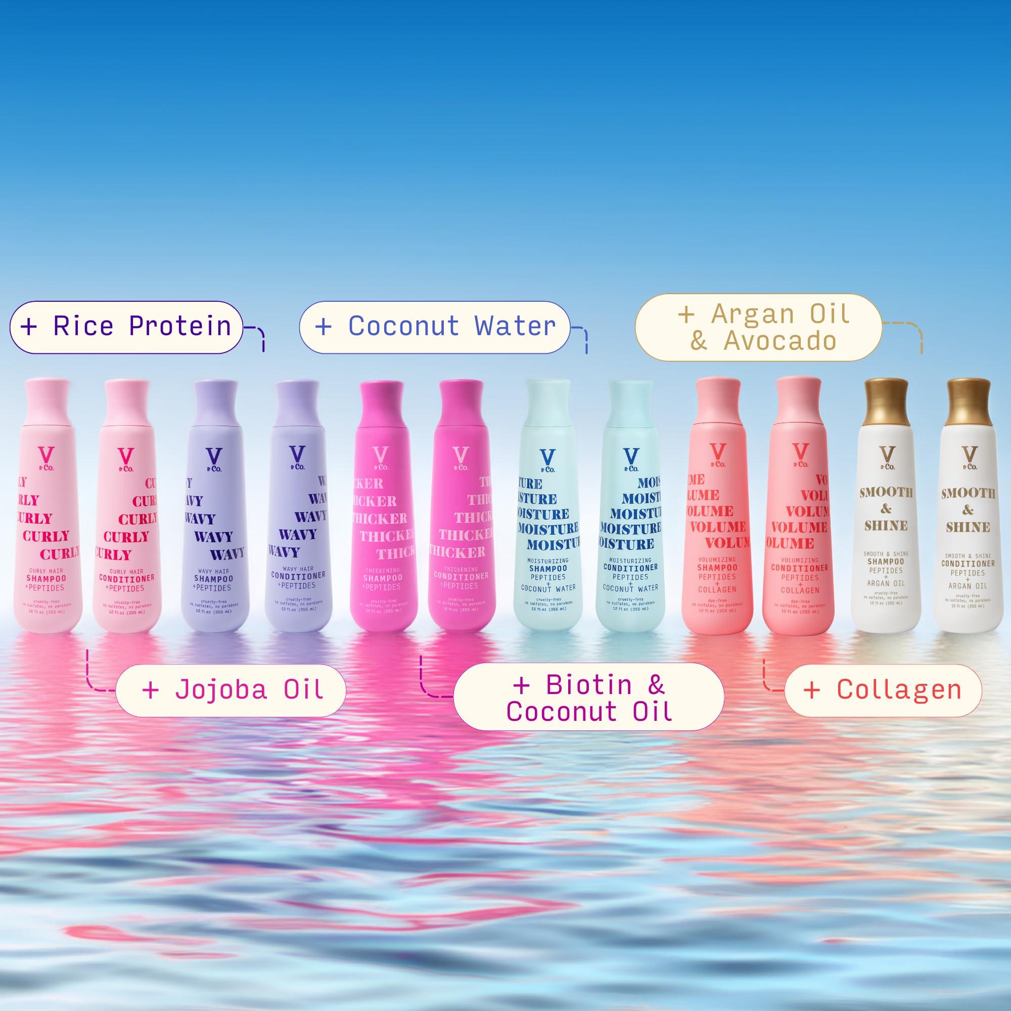 V&CO V&Co. Beauty Thickening Hair Shampoo & Conditioner Set (12 Oz. Each) with Peptide Technology, Biotin and Coconut Oil, Sulfate Free Shampoo & All Natural Conditioner for Thickening Hair, Builds Density