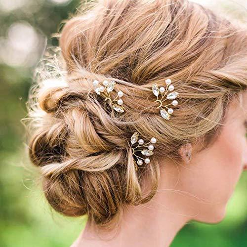 Barode Barode Bridal Hair Pins Bride Crystal Pearl Bead Hair Pins 3 Pieces (Gold)