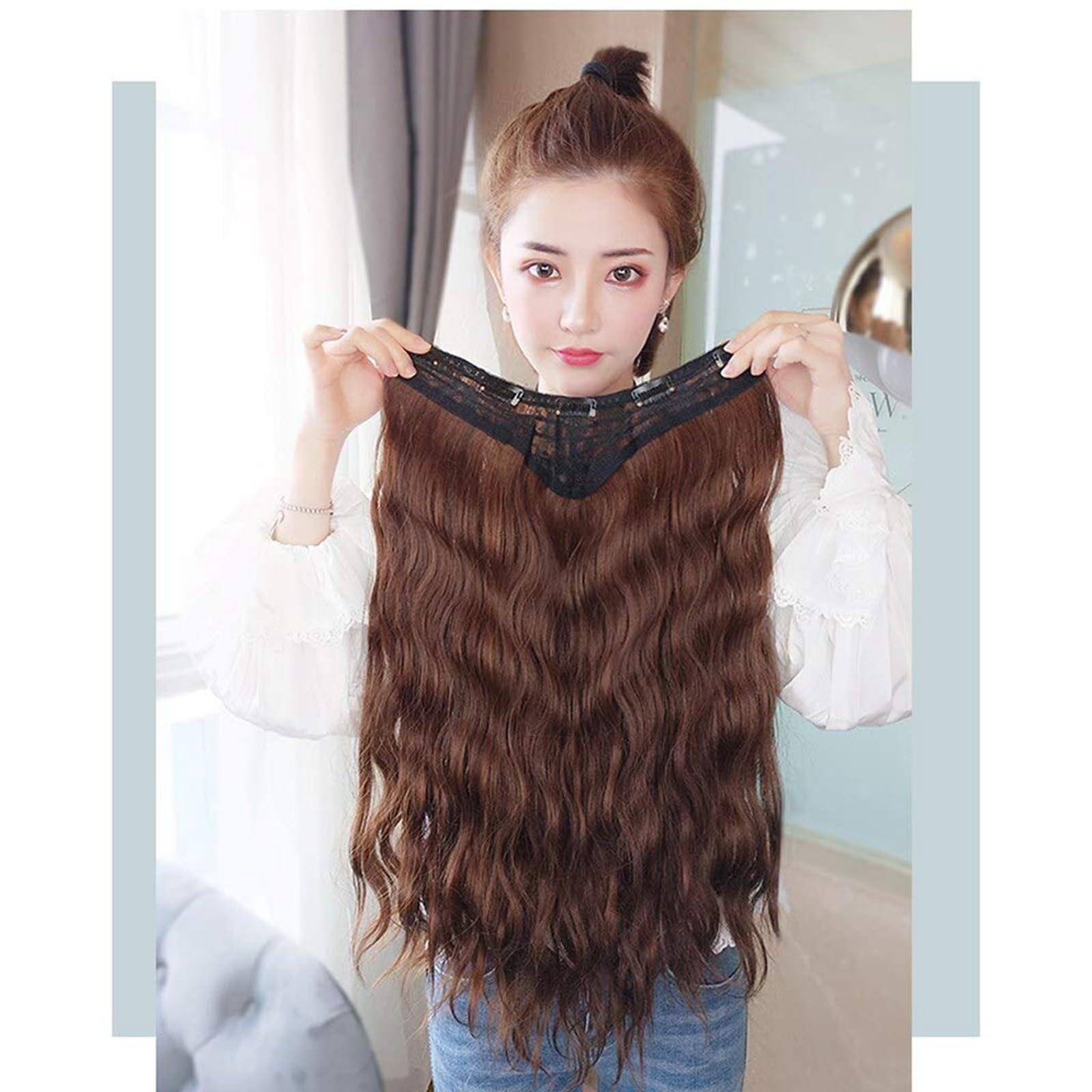 Generic Long Curly Wig,Lace Front Wigs Human Hair Synthetic Wig Blue Wig Glueless Wigs Cosplay Party (A1-Brown, 40x10x3cm)