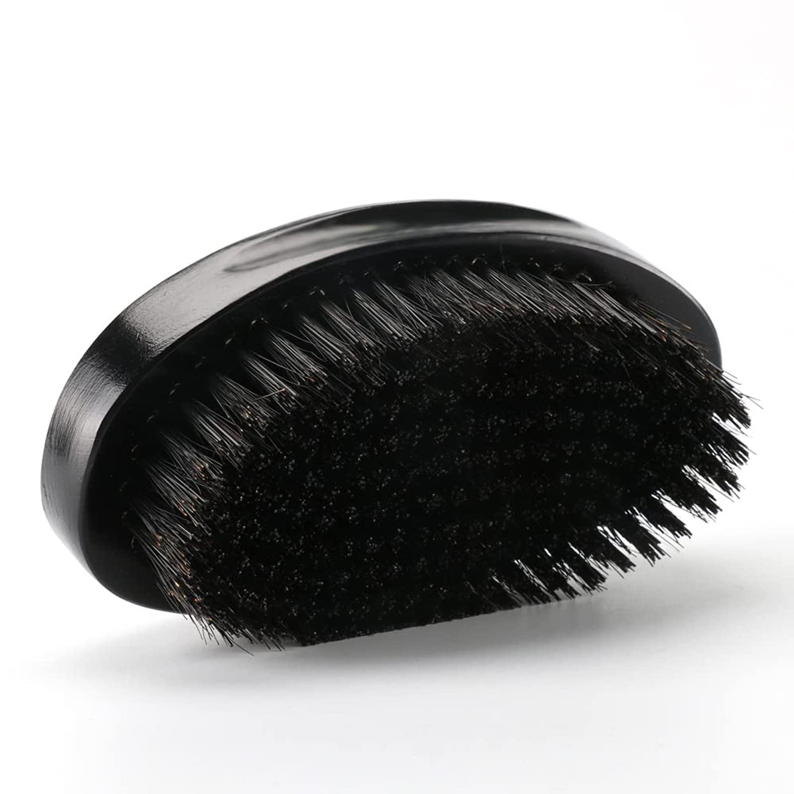 LexRory 360 Curved Wave Brush For Men - Medium Hard Palm Wave Hair Brushes - Made with Beech Mix Nature Boar Bristle Brush For Black Hair (Black)