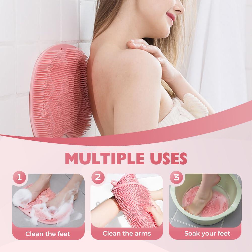 HCPBRS Shower Foot & Back Scrubber, Silicone Massage Pad Wall Mounted Back Scrubber, Shower Foot Massager Scrubber Bath Massage Cushion Brush with Suction Cups, Bathroom Wash Foot Scrubber Mat (Gray)