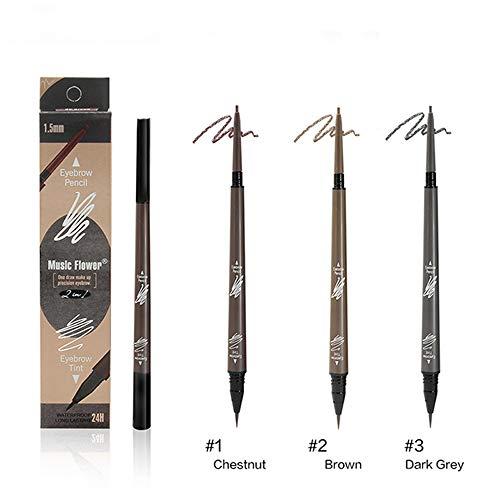 Music Flower Music Flower 2 in 1 Eyebrow Pencil - Waterproof & Long Lasting Liquid Eyebrow Pen - Dual Ended Pencil Fills and Defines Brow Tint with the Precision & Definition of Microblading, Brown