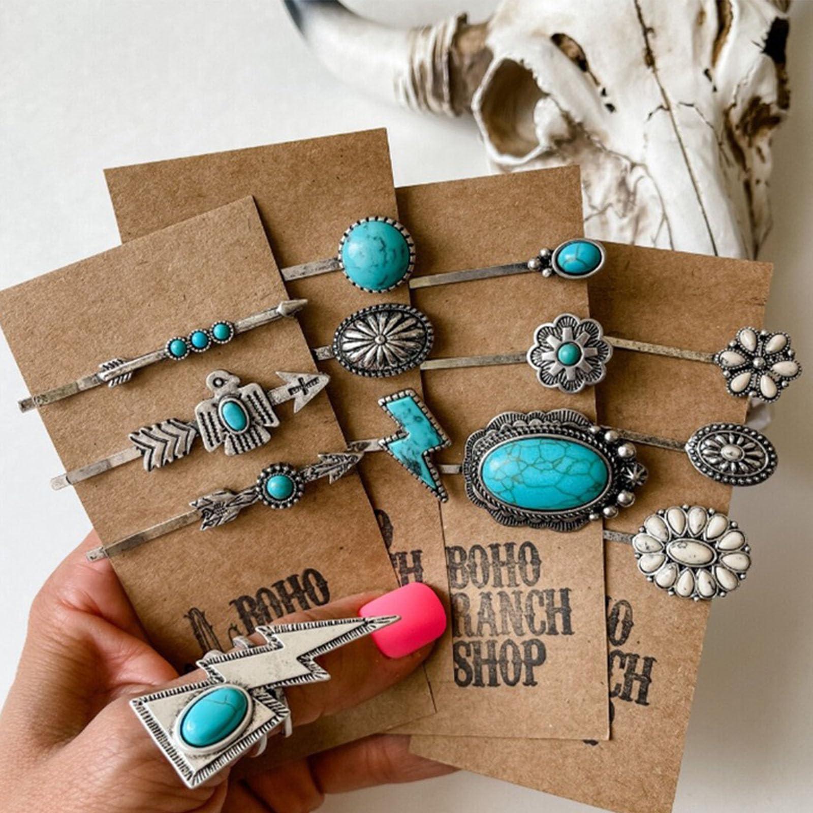 KOVOLITU KOVOLITU Women\'s Western Turquoise Hair Clips Set of 6 Decorative Bobby Pins Boho Hair Barrettes-Flash