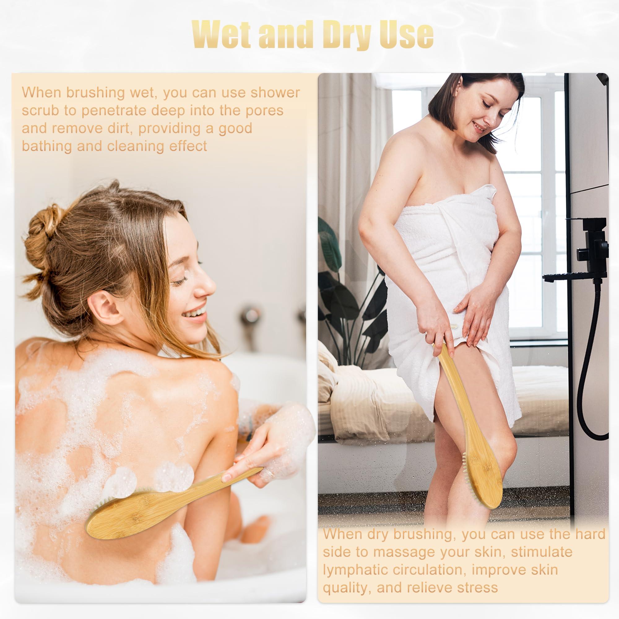 VOCOSTE VOCOSTE Boar Bristle Dry Brushing Body Brush, 18inch Bath Brush Curved Long Handle for Shower, Wooden Body Brush for Showering and Exfoliating, Body Scrubber for Men Women