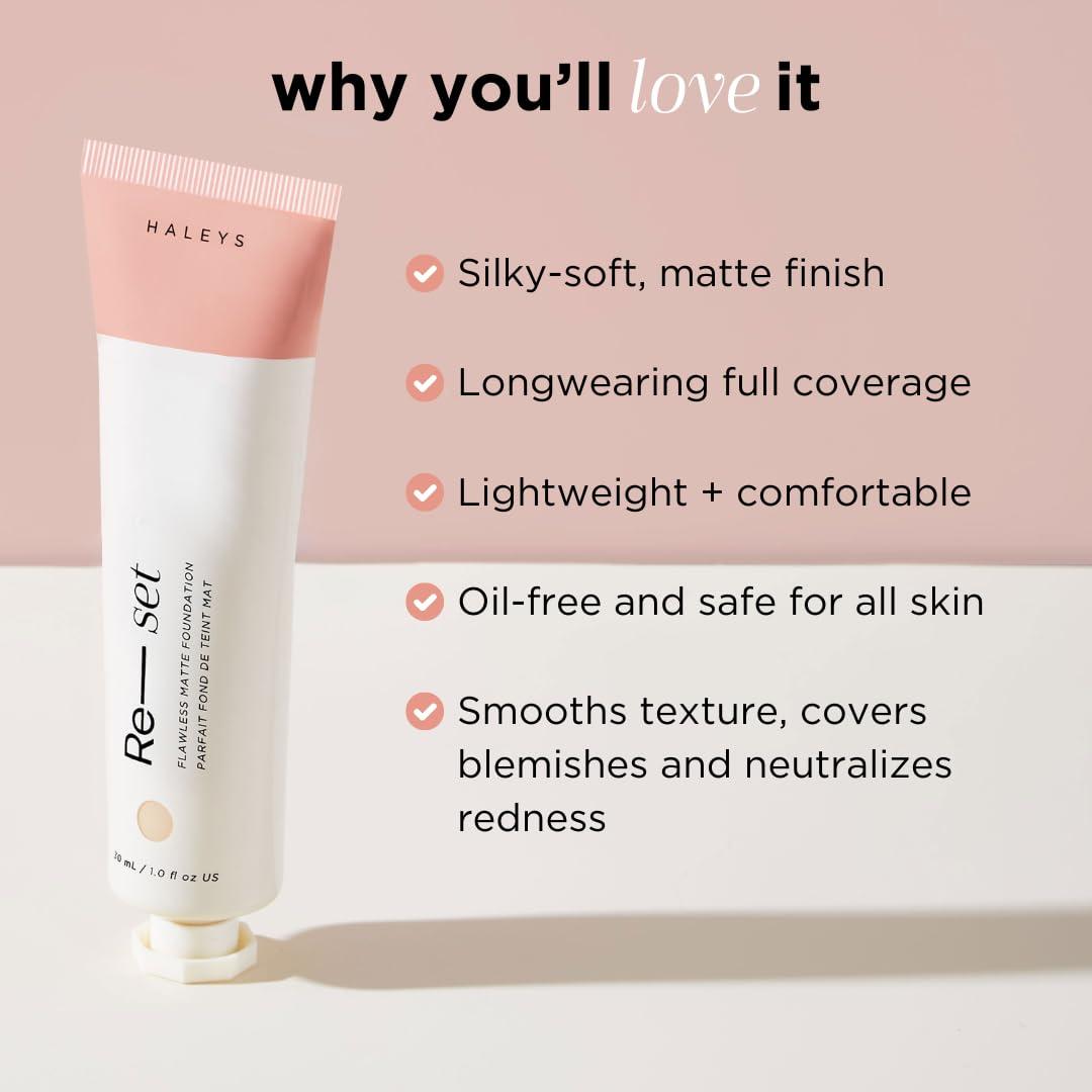 HALEYS Re-set Full Coverage Matte Foundation - Oil-Free Liquid Foundation with Double-Dose Pigments for Smooth, Natural Finish - Long-Lasting Foundation for Sensitive, Acne-Prone Skin by Haleys (2.15)
