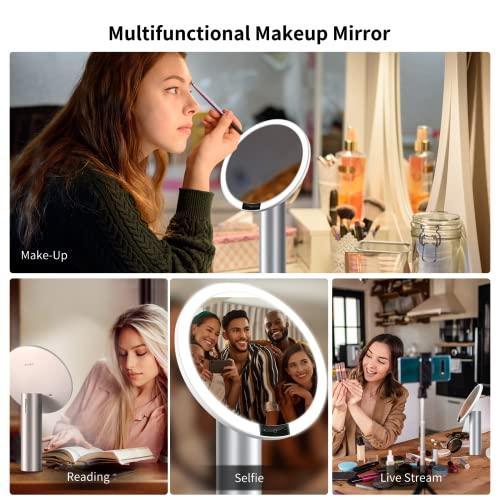 AMIRO AMIRO 9\" Lighted Makeup Mirror with Smart Sensor & Touch-Control, 3 Colors & 6 Brightness, Rechargeable & Cordless, Memory Function, Free Rotation, Gift for Woman - White