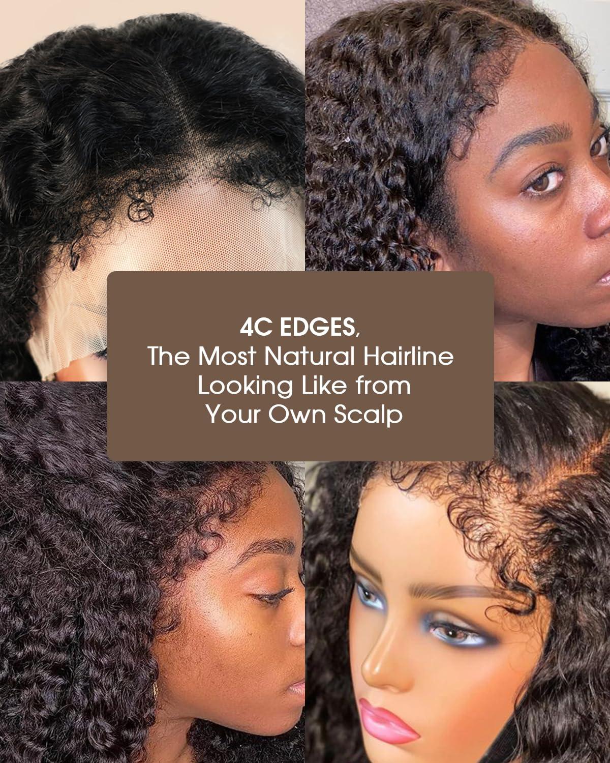 MENTOR MENTOR 4C Edges HD Lace Front Wig Kinky Curly Human Hair 13x4 Lace Frontal Kinkycurly Wigs with Kinky Edges Hairline Pre-Plucked 180% Density 18 inch