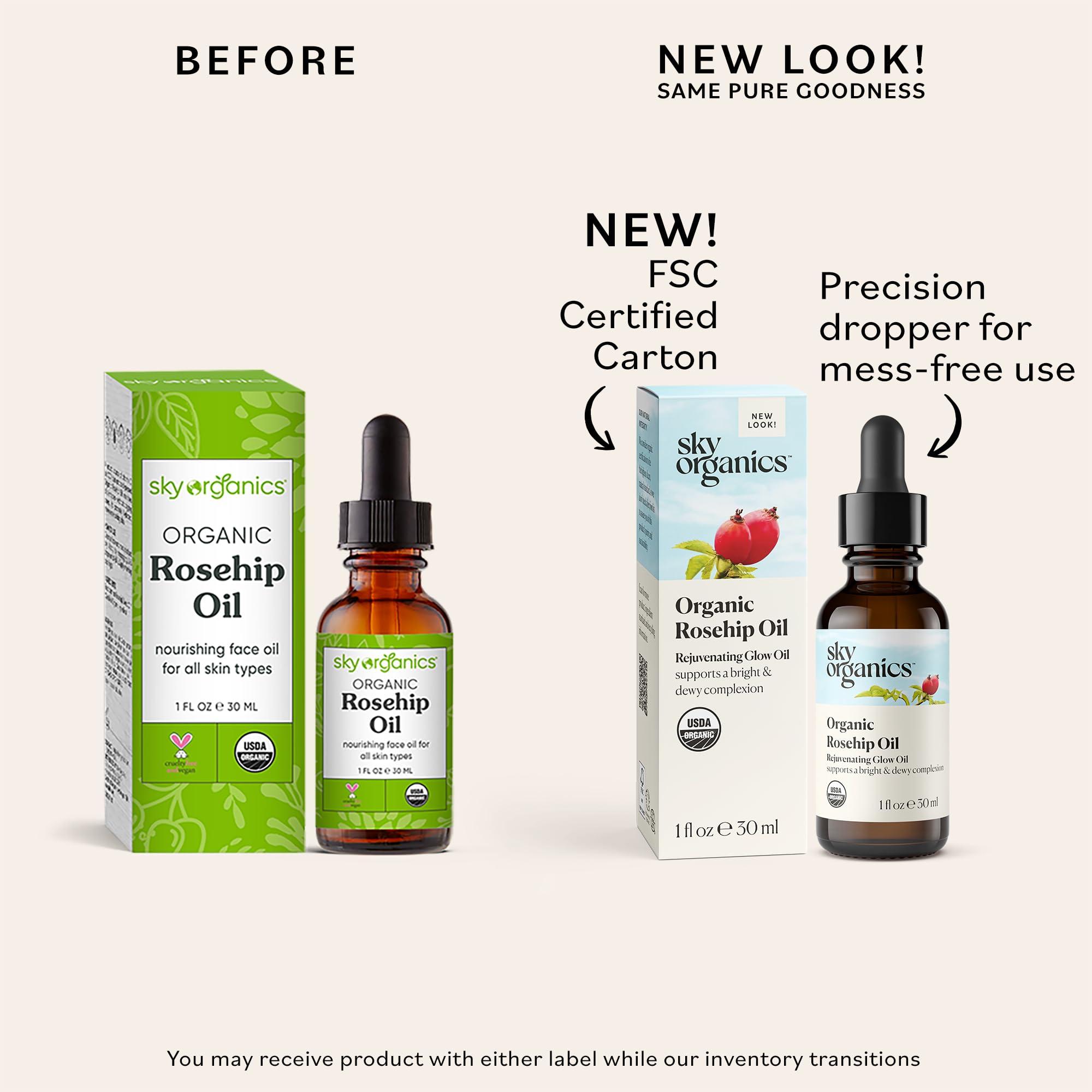 Sky Organics Sky Organics Organic Rosehip Oil (1oz) Cold-Pressed Rosehip Seed Oil, Anti-aging Face Oil, Antioxidant Face Oil, 100% Pure Anti-Aging Rosehip Seed Oil for Radiant Skin, Hair and Acne