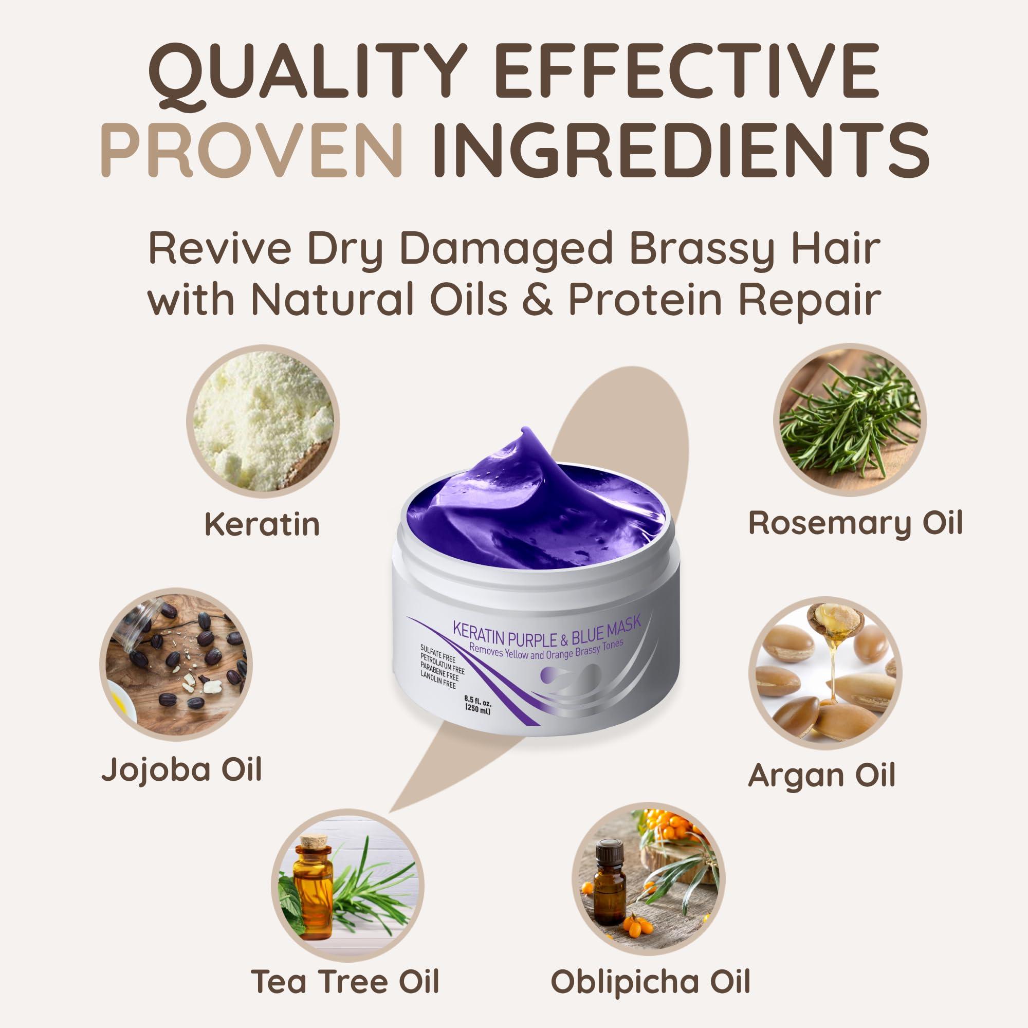 VITAMINS hair cosmetics Vitamins Keratin Purple Hair Mask - Violet Blue Protein Deep Conditioner Treatment - Toner for Blonde Platinum Silver Gray Ash or Brown Colored Dry and Damaged Brassy Hair