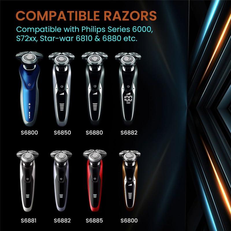 Golden Lotus Creations SH60 Replacement Heads Blades Compatible with Philips Norelco Series 6000 Phillips Norelco 6000 Replacement Upgraded Shaver Blades for S6810/82 S6850/85 S6880/81