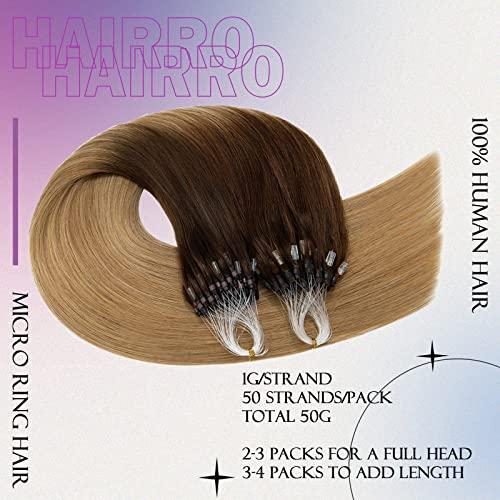 Hairro Hairro Microlink Human Hair Extensions Micro Loop Remy Hair For Women Micro Bead In Hair Invisible Pre Bonded Cold Fusion Loop Hair 22 Inch 50g 50 Strands #4T27 Medium Brown to Dark Blonde