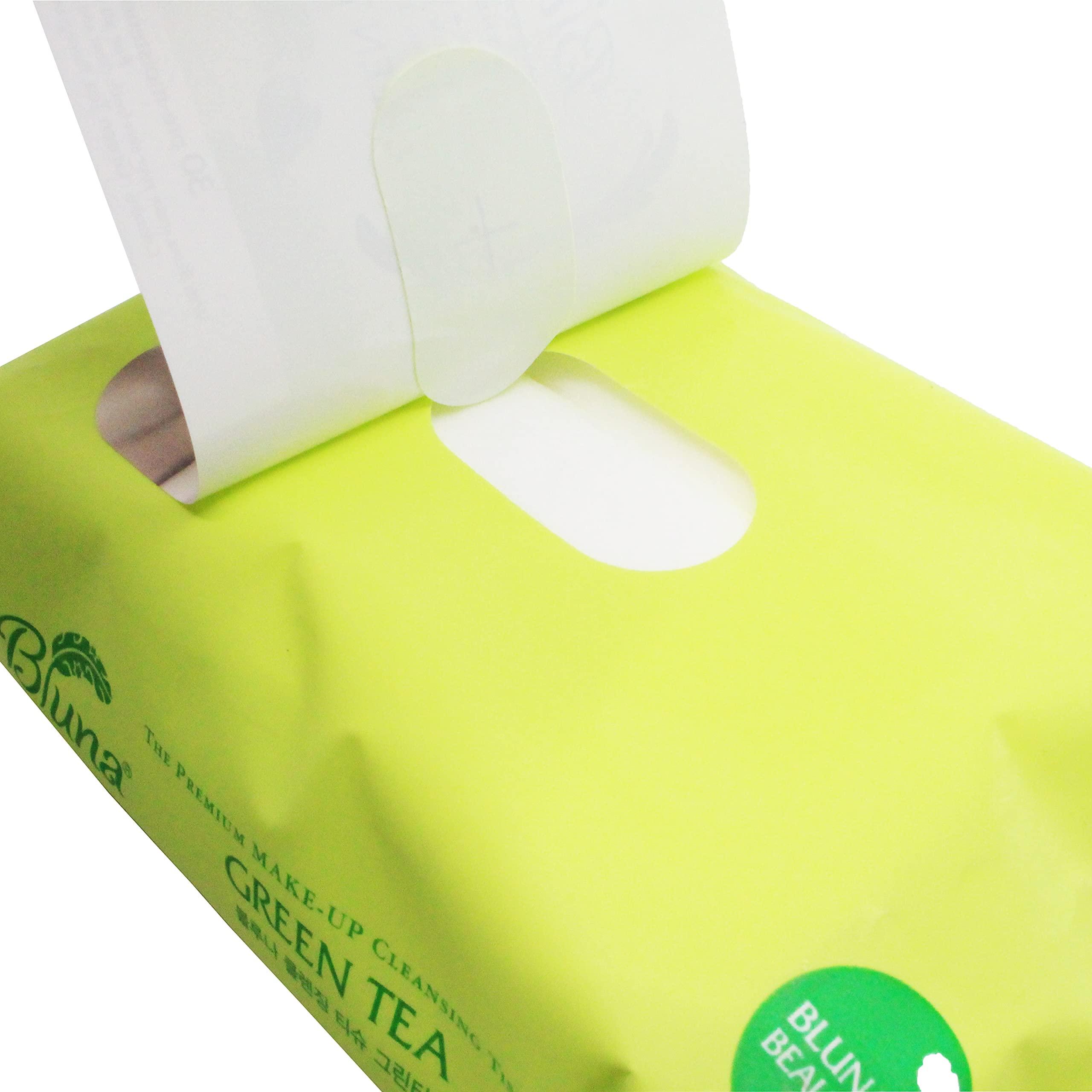 bluna Bluna Facial Make-Up Cleansing Tissue for All Skin Types, Green Tea, 30ct per pack (2 PACK)