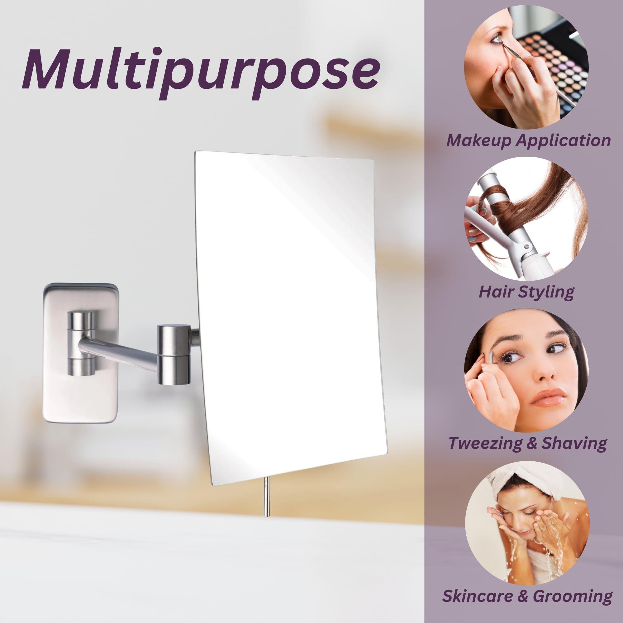 Jerdon Jerdon 8.75-Inch x 6.5-Inch Wall Mount Makeup Mirror - Personal Mirror with 5X Magnification & 14 inch Wall Extension - Nickel Wall Mount Arm - Model JRT695N