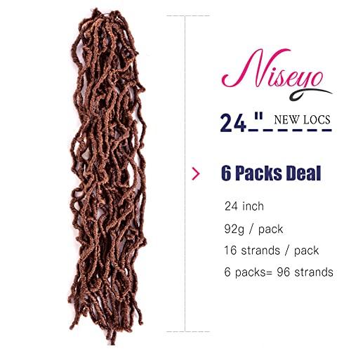Niseyo Niseyo new Faux Locs 24 Inch Crochet Hair 6 Packs Natural Long Soft Locs Crochet Braids (24'' 6Pcs, 30#/Light Brown)