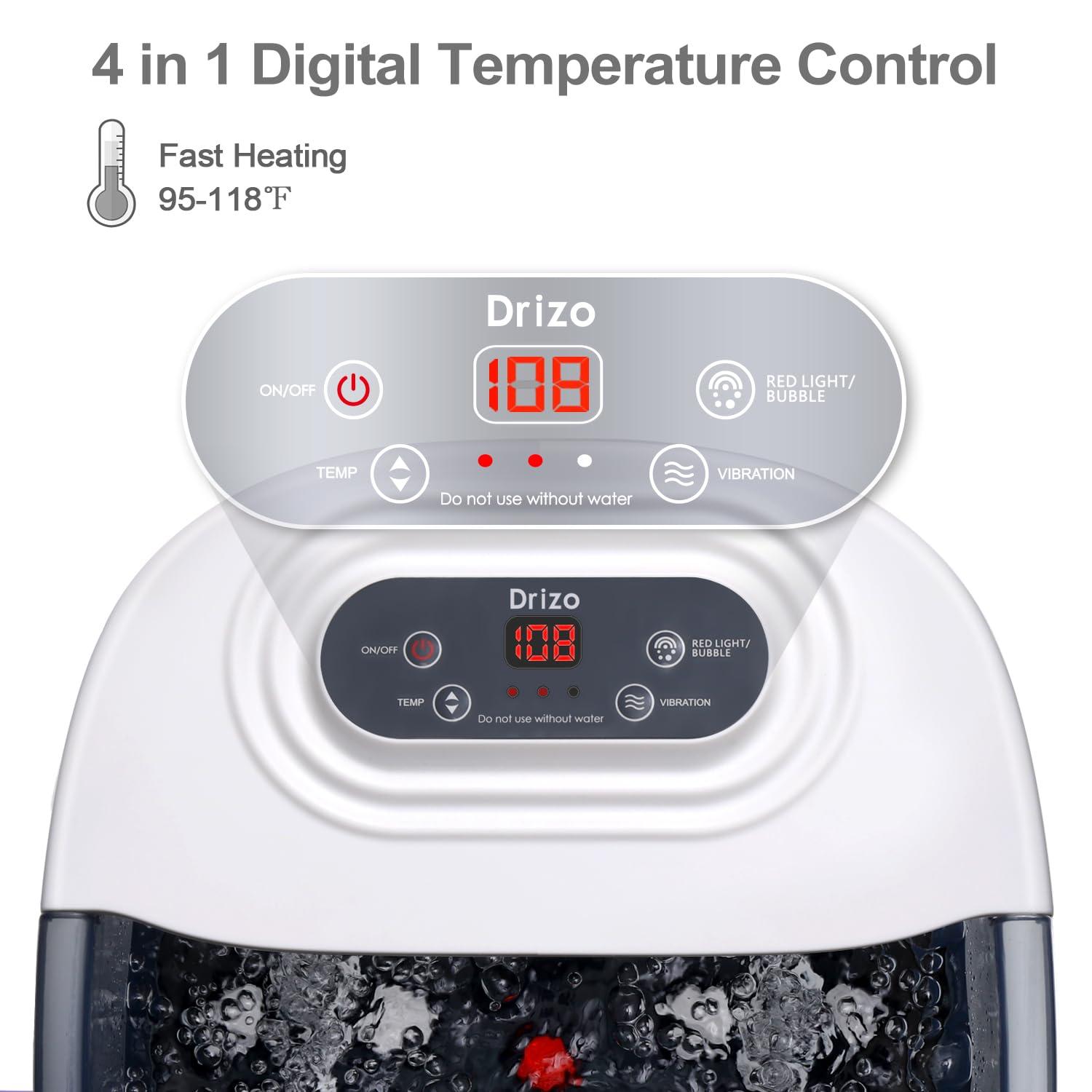 drizo drizo Foot Spa Bath Massager with Heat, Vibration, Temp Control, Bubbles, Epsom Salt and Red Light,Foot Soaker with 22 Massage Rollers,Foot Bath Massager for Relax,Gray