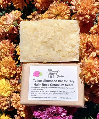 Mommy's Miracles Tallow Shampoo Bar for Oily Hair- Rose Geranium Scent