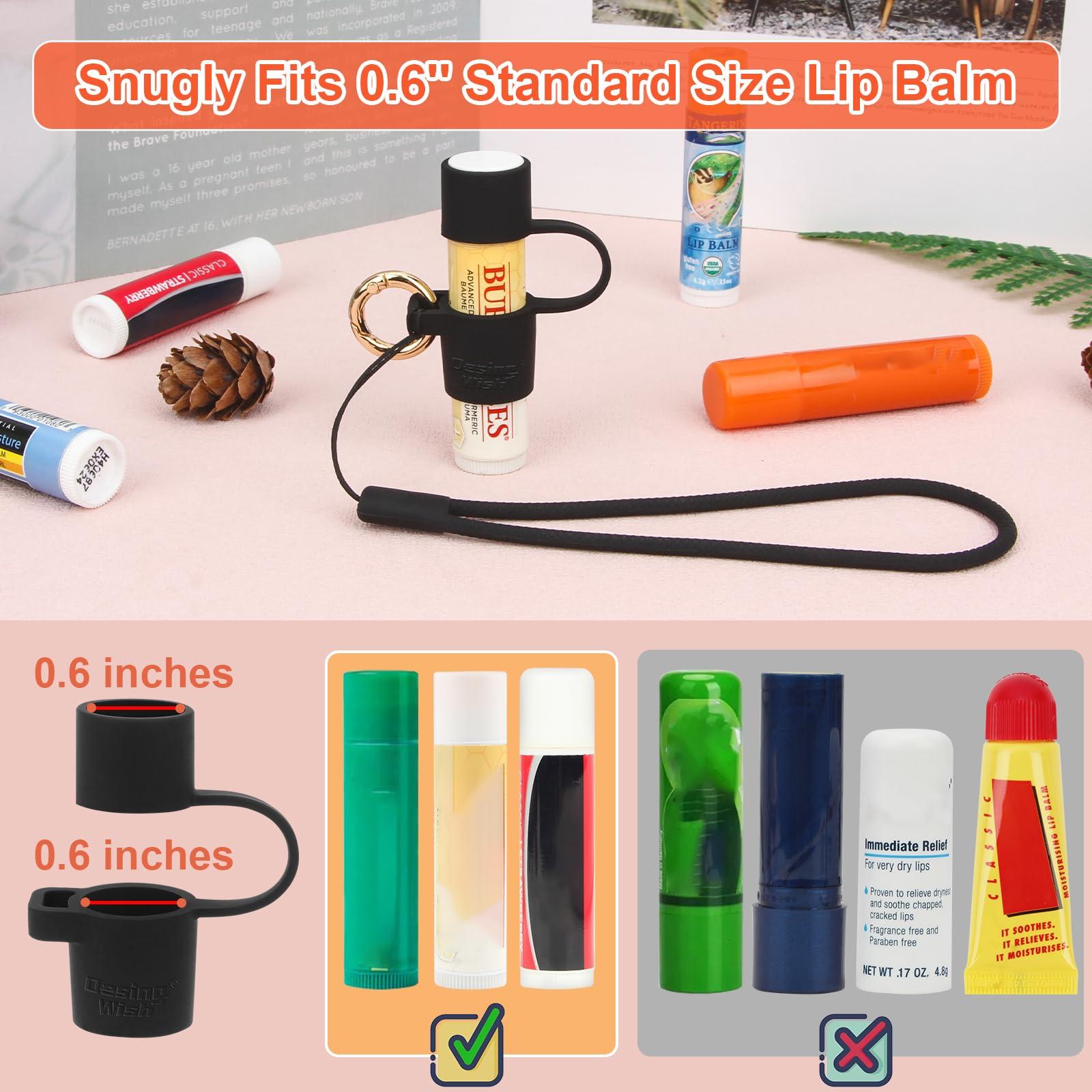 Desing Wish Desing Wish Silicone Chapstick Holder with Cap Cover, 0.6\'\' Diameter Portable Lip Balm Holder Key Chain Sleeve Chapstick Keychain Holder with Wrist Strap Lanyard - Black